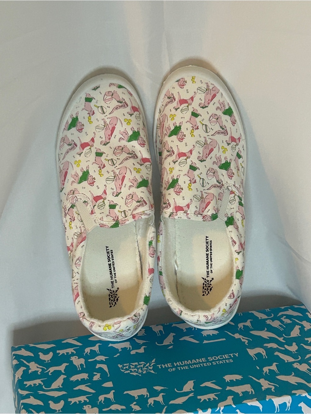 Women's Slip-On Sneakers in White with Pink & Green Print